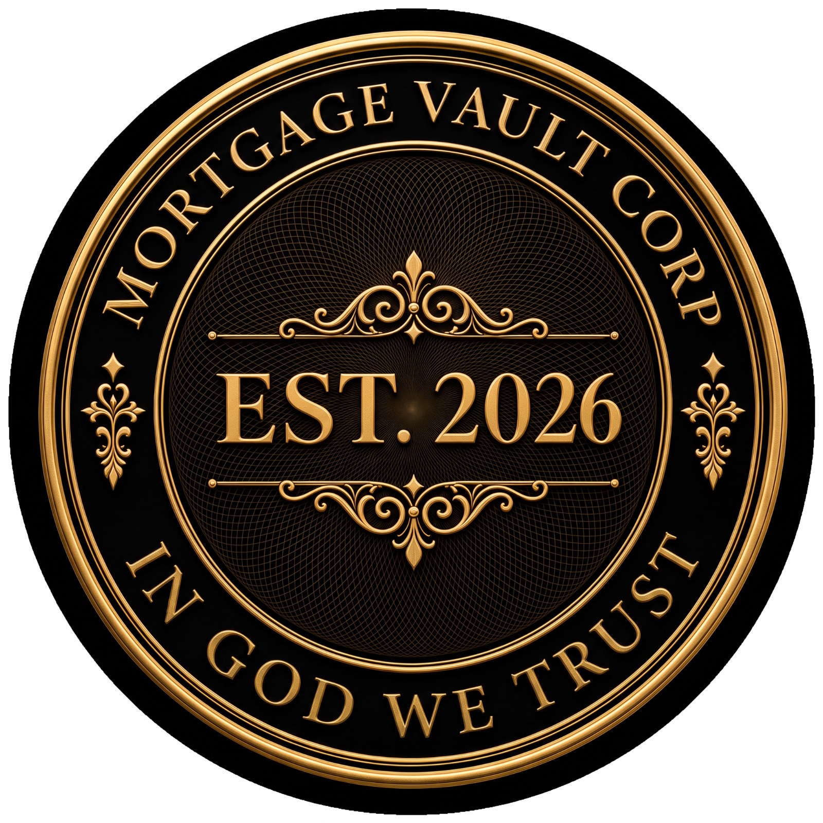Mortgage Vault Corp. seal: In God We Trust, established 2026